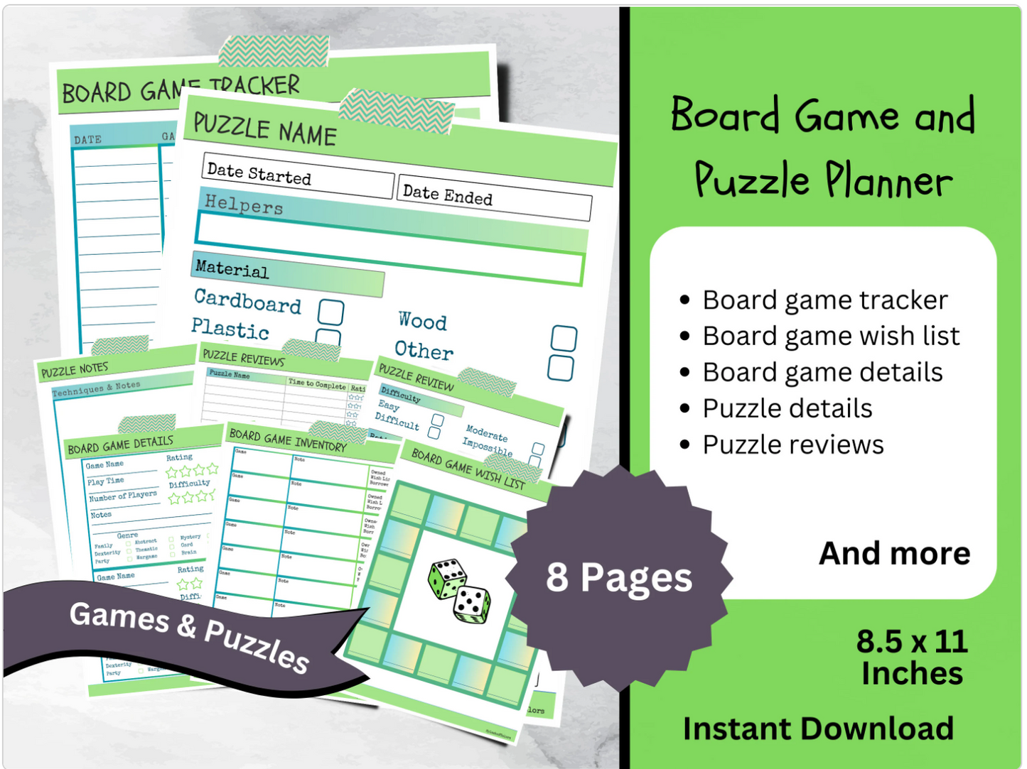 Printable Board Game and Puzzle Progress Planner