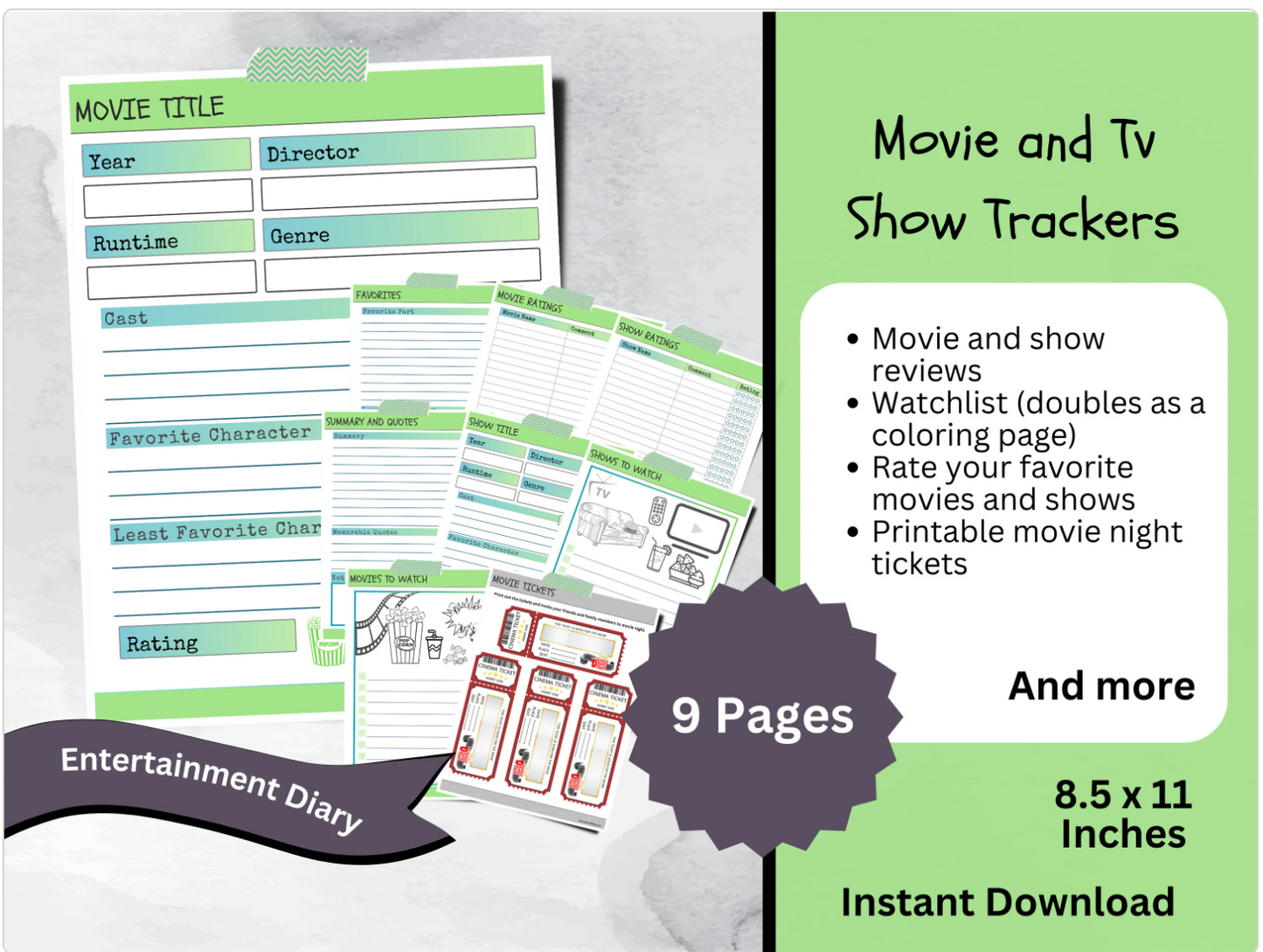 Printable Movie and TV Show Tracker, Entertainment Journal