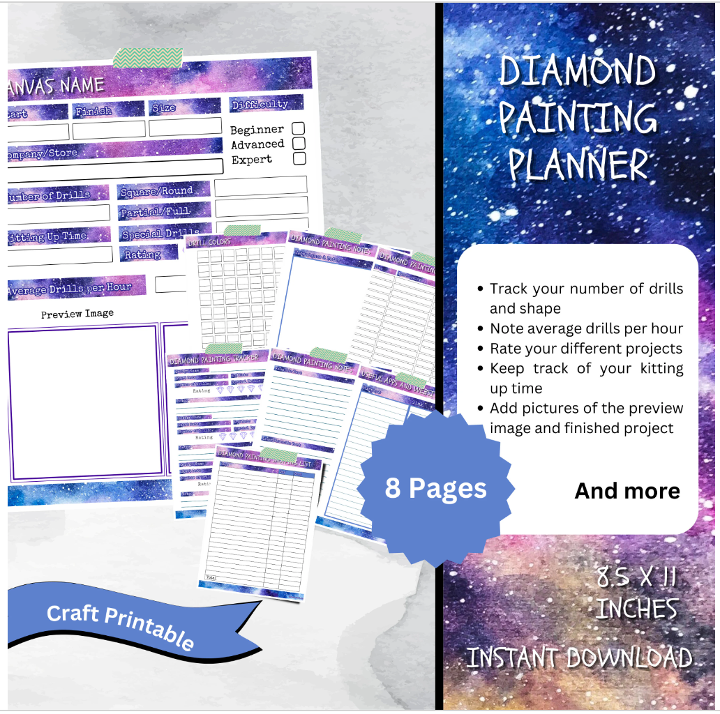 Printable Diamond Painting Planner, Paint with Diamonds Organizer