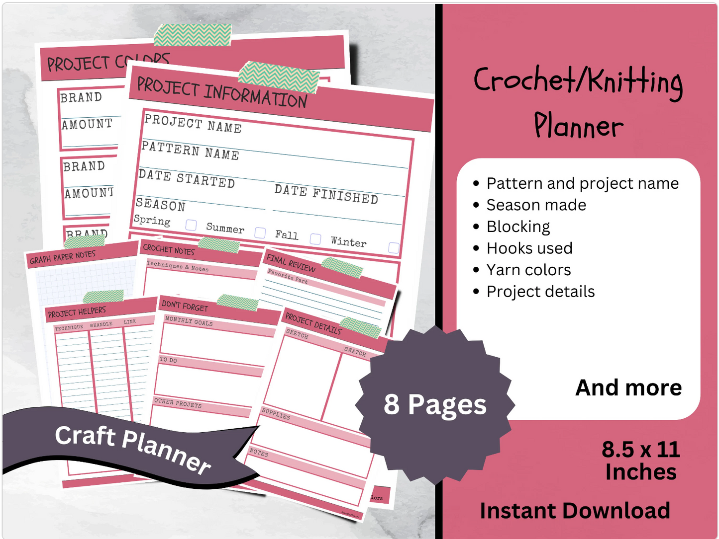 Printable Project Planner for Crochet & Knitting, Craft Project Organizer, Yarn Tracker