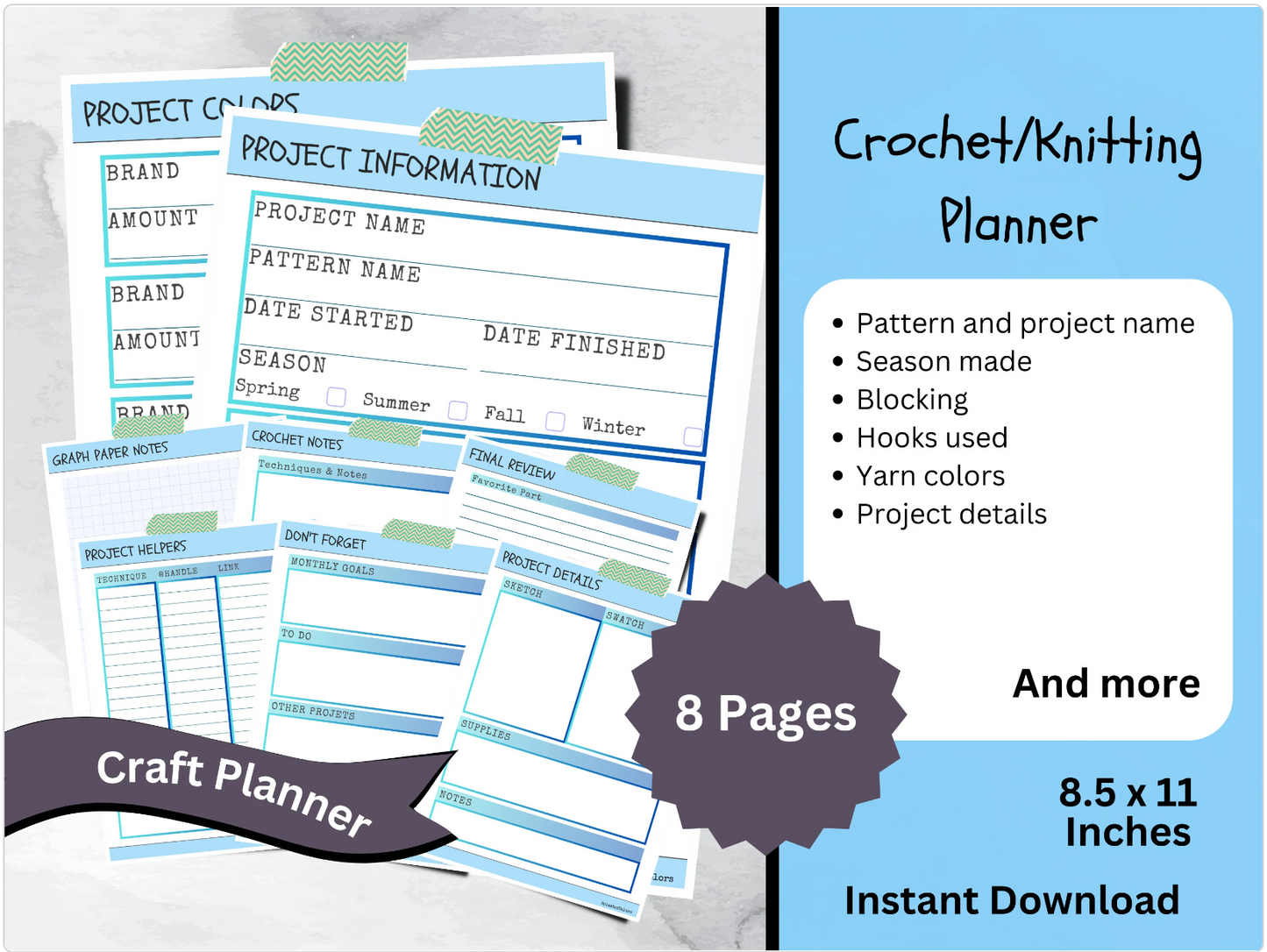 Printable Project Planner for Crochet & Knitting, Craft Project Organizer, Yarn Tracker