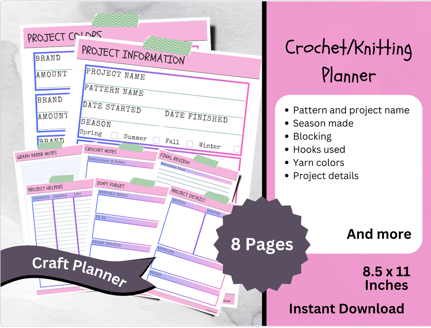 Printable Project Planner for Crochet & Knitting, Craft Project Organizer, Yarn Tracker