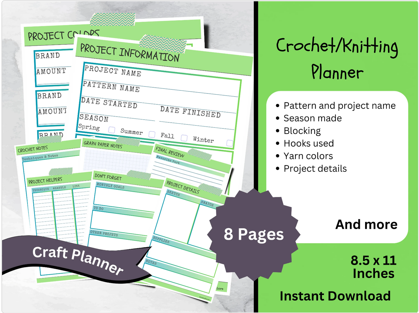 Printable Project Planner for Crochet & Knitting, Craft Project Organizer, Yarn Tracker