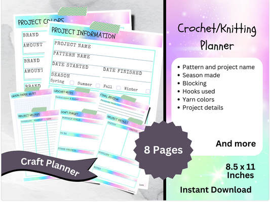 Printable Project Planner for Crochet & Knitting, Craft Project Organizer, Yarn Tracker