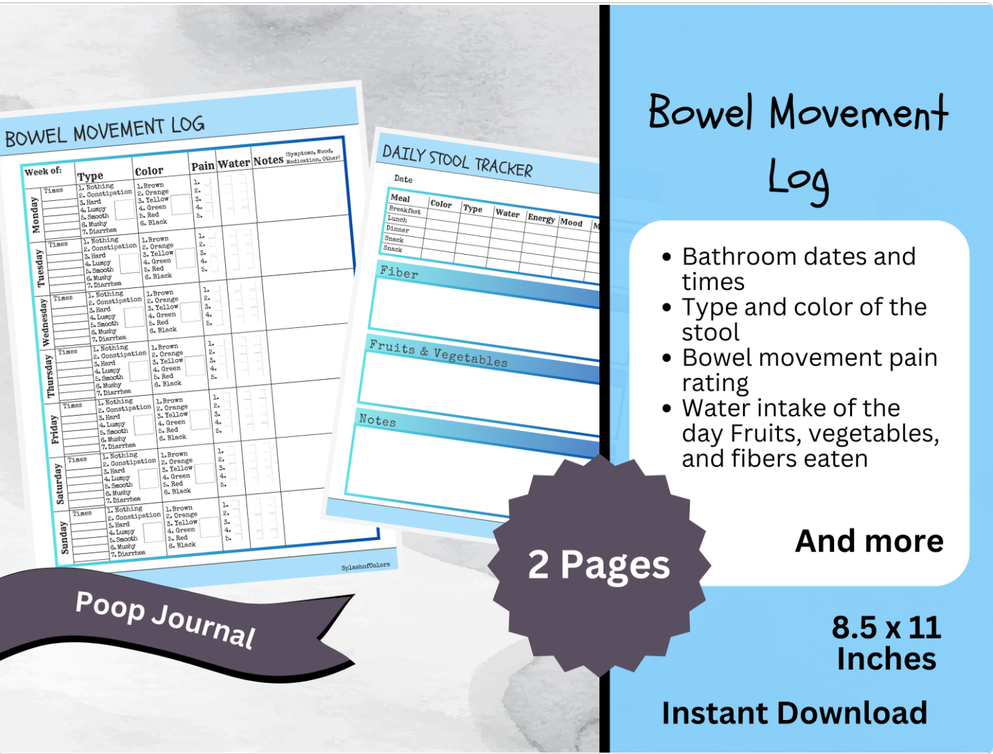 Printable Bowel Movement Log, Daily Stool Tracker, Poop Journal, IBS Management