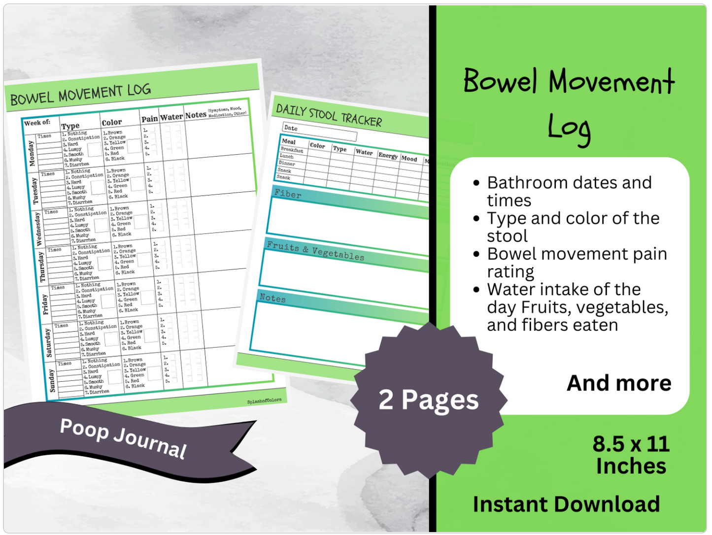 Printable Bowel Movement Log, Daily Stool Tracker, Poop Journal, IBS Management