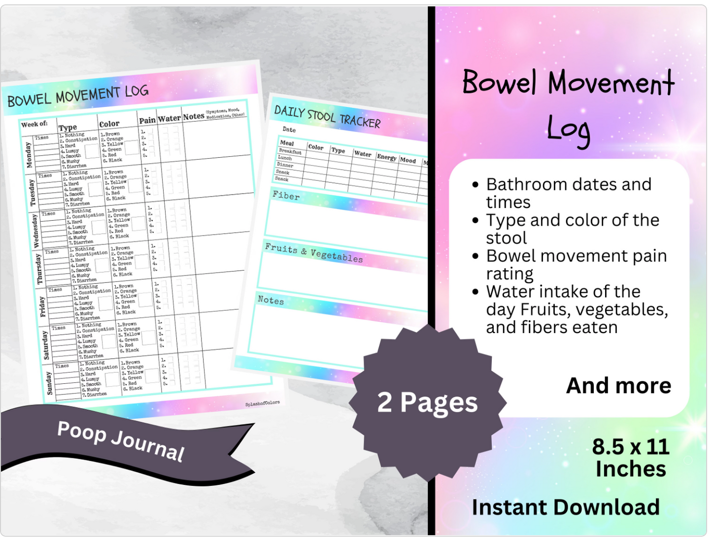 Printable Bowel Movement Log, Daily Stool Tracker, Poop Journal, IBS Management