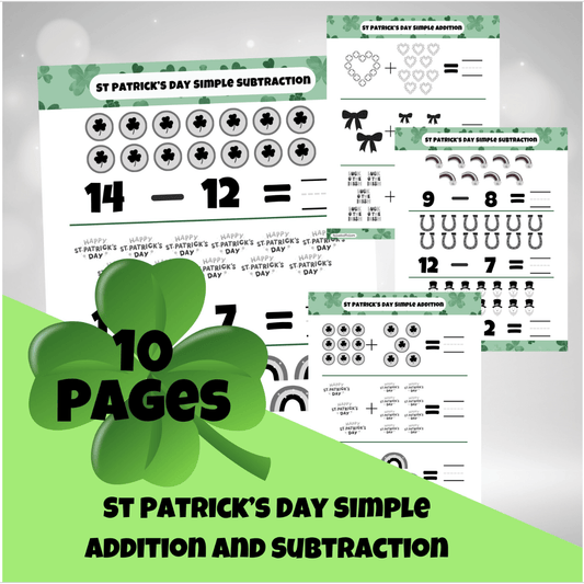 Simple Addition and Subtraction St Patrick's Day Themed Math Worksheets