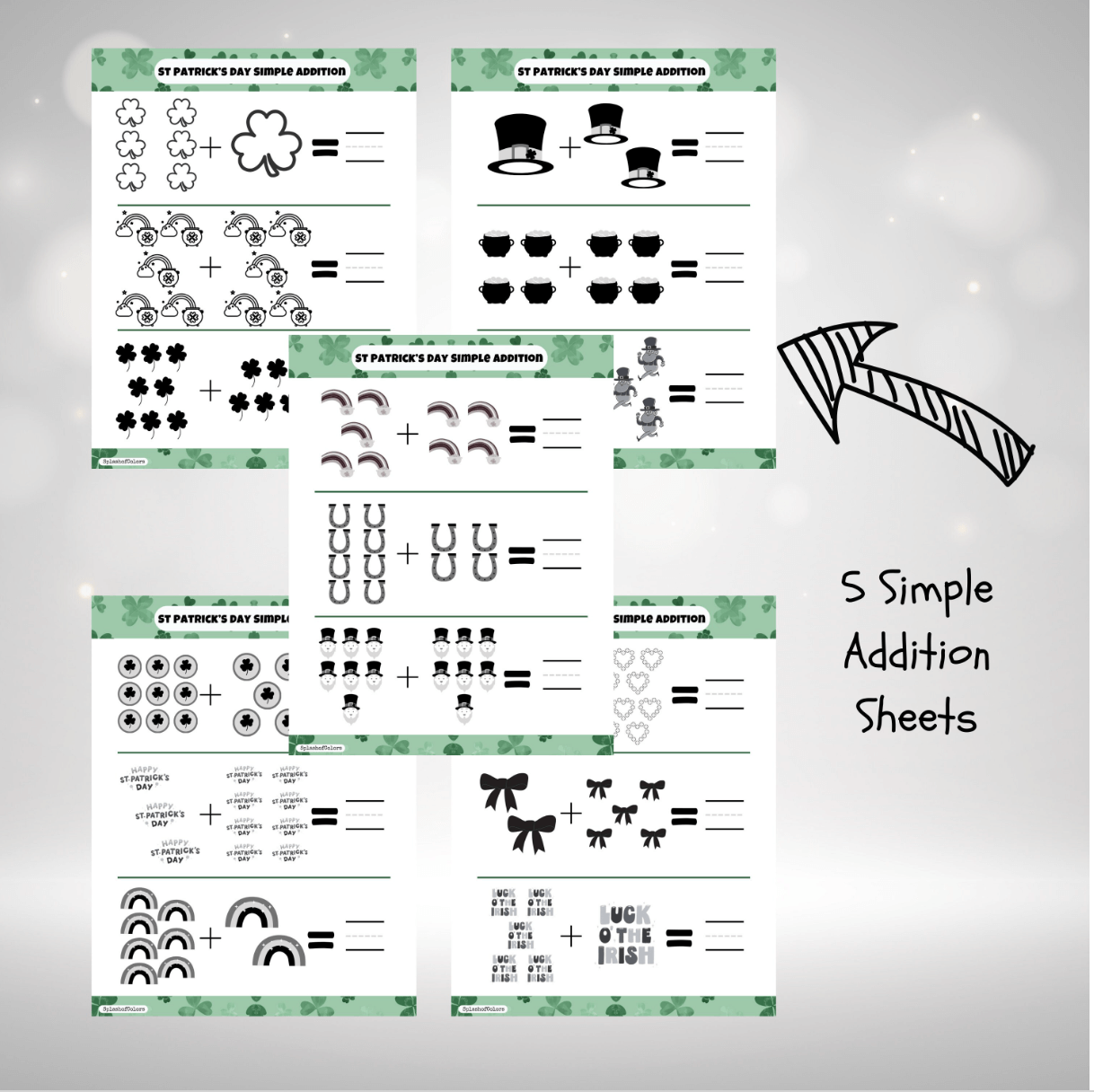 Simple Addition and Subtraction St Patrick's Day Themed Math Worksheets