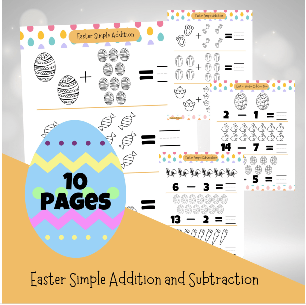 Simple Addition and Subtraction Easter Themed Math Worksheets