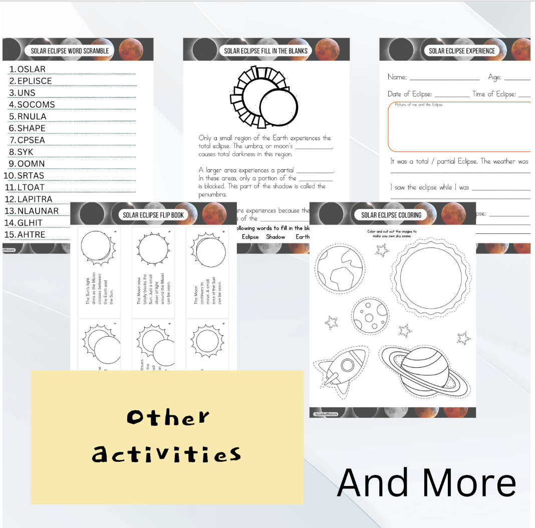 Printable Solar Eclipse Worksheets for Kids