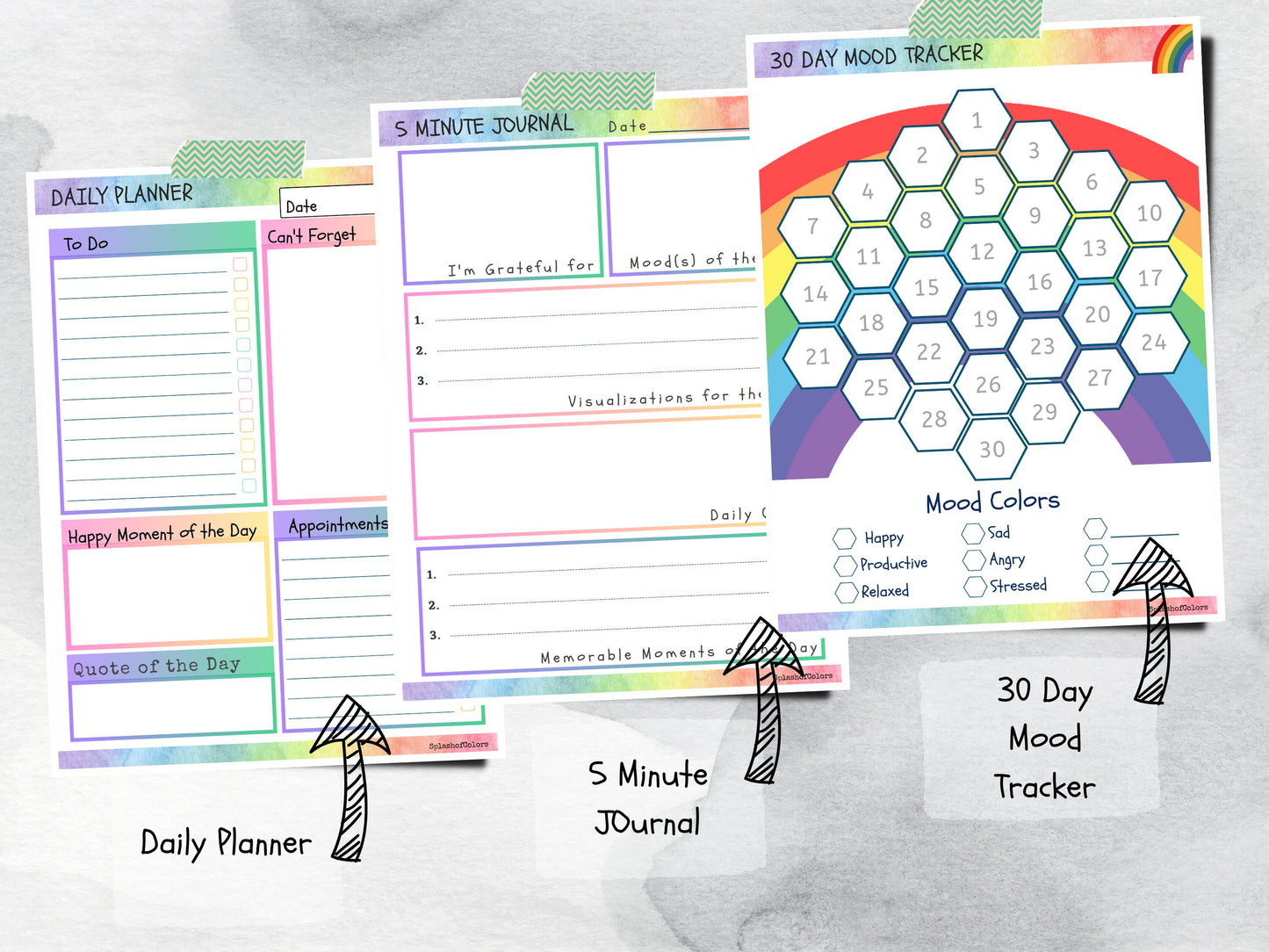 Ultimate Rainbow Daily Planner Printable, Colorful Daily Organizer