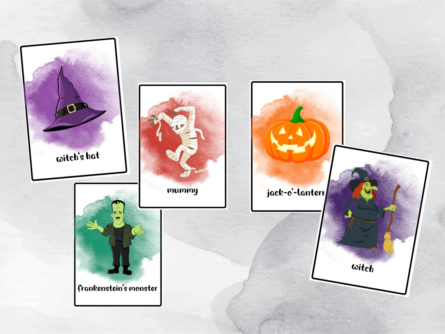 40 Halloween Flash Cards, Halloween Vocabulary, Calming Corner Activity