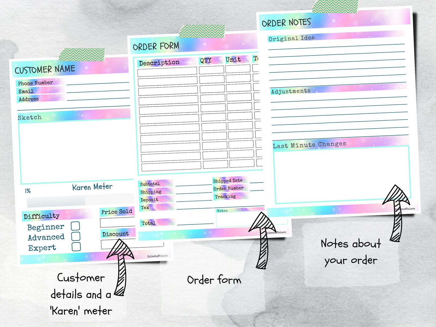 Printable Customer Order Form Template, Customer Detail Sheet for Identifying Customers & Product Pricing Calculator