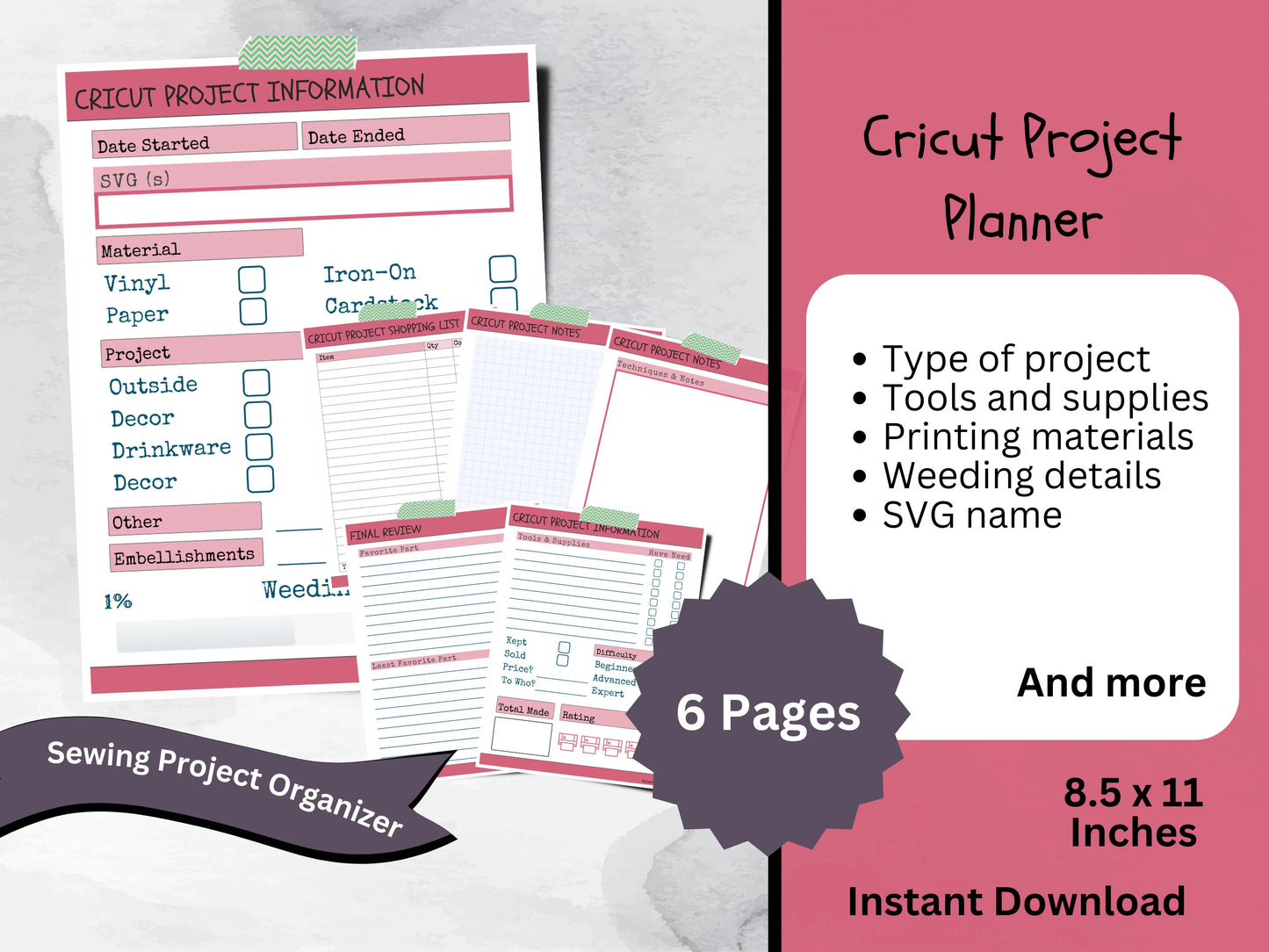 Cricut Journal Project Printable, Craft Progress & Supply Organizer, Cricut SVG