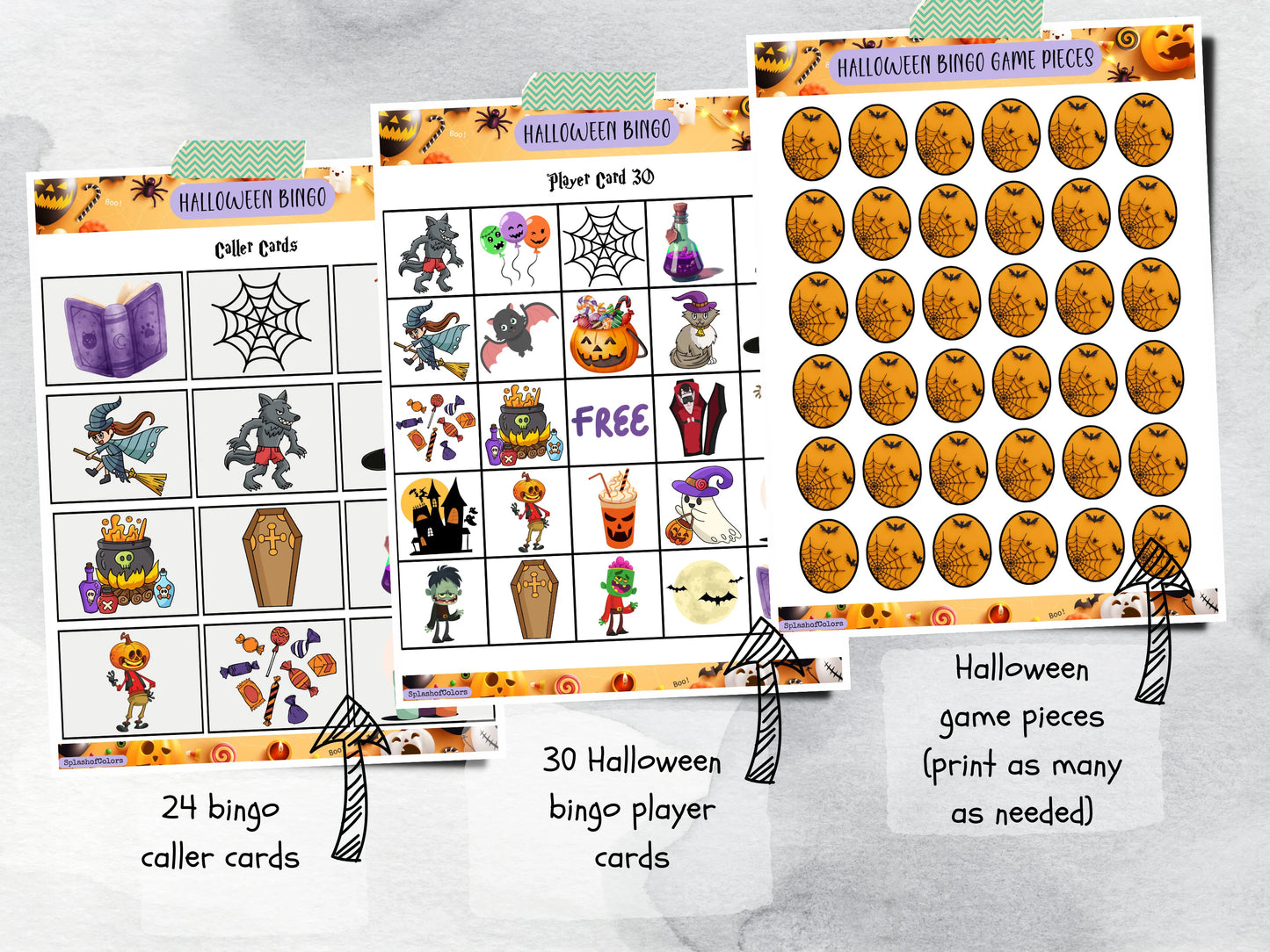 Halloween Bingo Printable Game, 30 Unique Bingo Cards, Halloween Activity for Kids