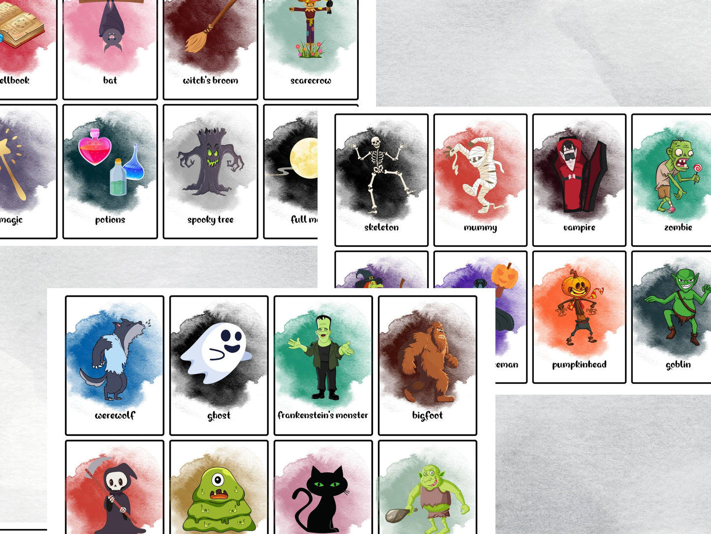 40 Halloween Flash Cards, Halloween Vocabulary, Calming Corner Activity