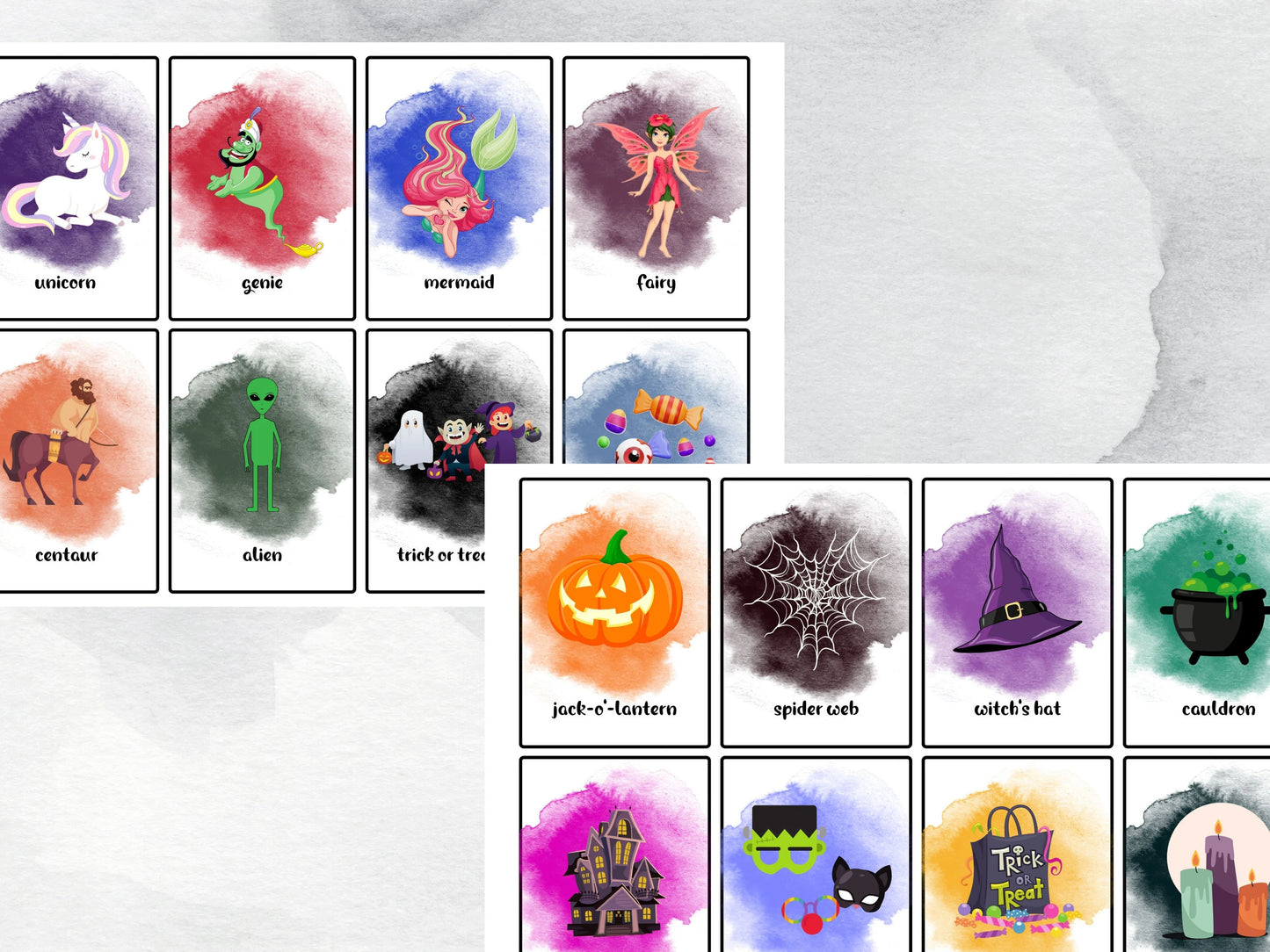 40 Halloween Flash Cards, Halloween Vocabulary, Calming Corner Activity