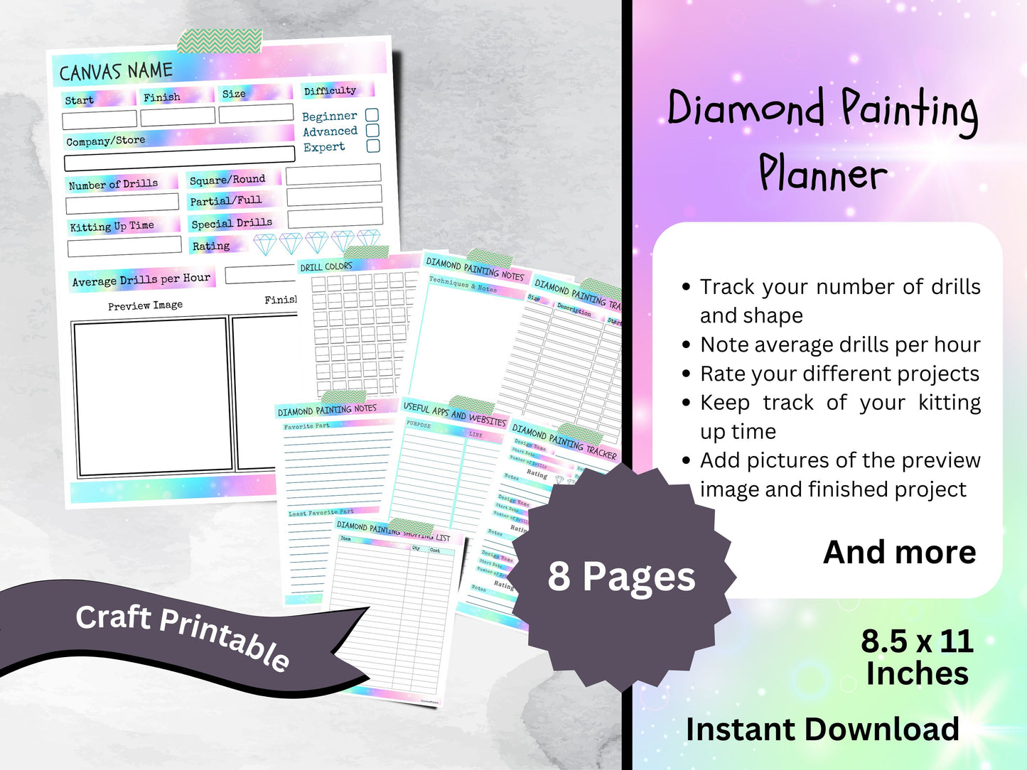 Printable Diamond Painting Planner, Paint with Diamonds Organizer