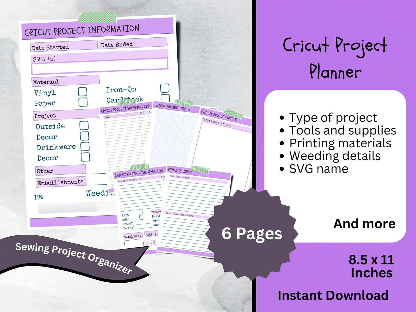 Cricut Journal Project Printable, Craft Progress & Supply Organizer, Cricut SVG