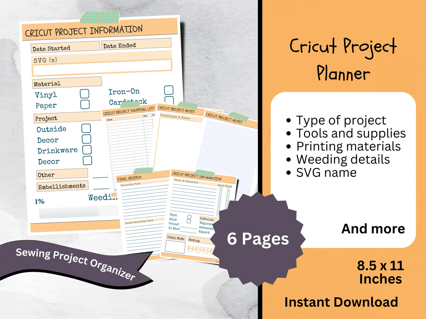 Cricut Journal Project Printable, Craft Progress & Supply Organizer, Cricut SVG