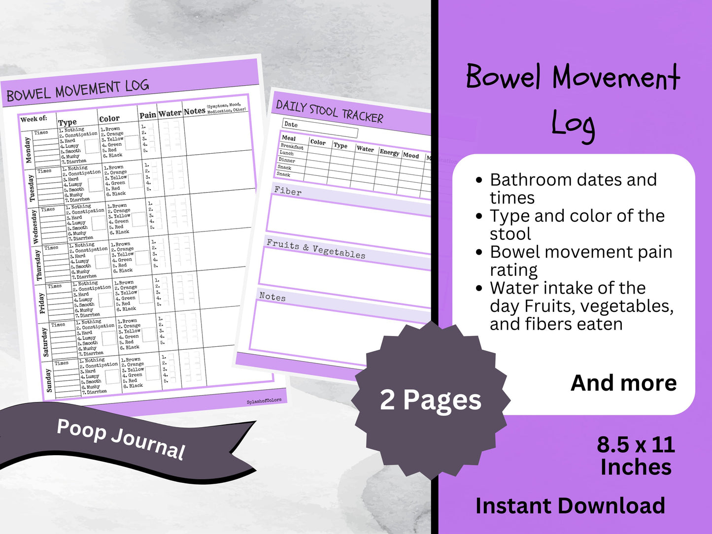 Printable Bowel Movement Log, Daily Stool Tracker, Poop Journal, IBS Management