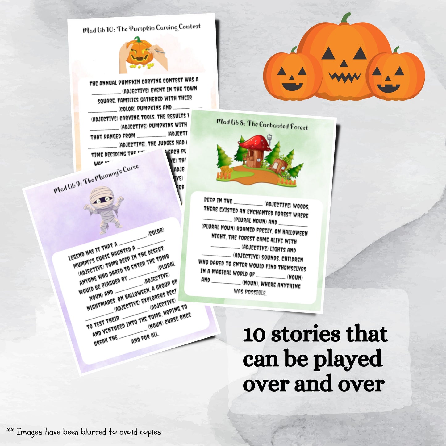 10 Printable Halloween Mad Libs, Spooky Themed Fill in the Blank Stories