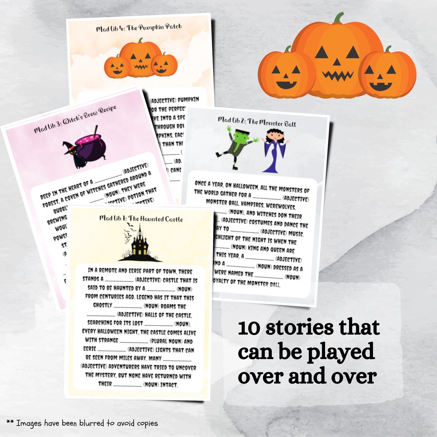 10 Printable Halloween Mad Libs, Spooky Themed Fill in the Blank Stories