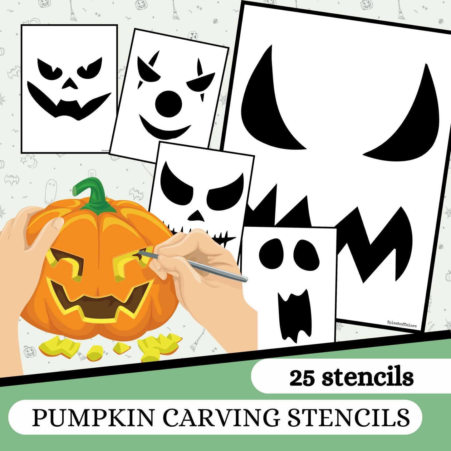 Printable Pumpkin Carving Stencils, Kid Friendly Easy to Use