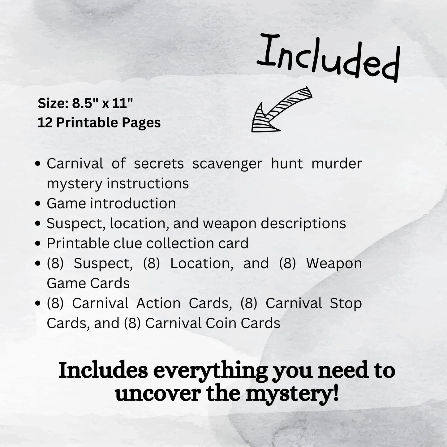 Carnival of Secrets Murder Mystery Scavenger Hunt Printable Game