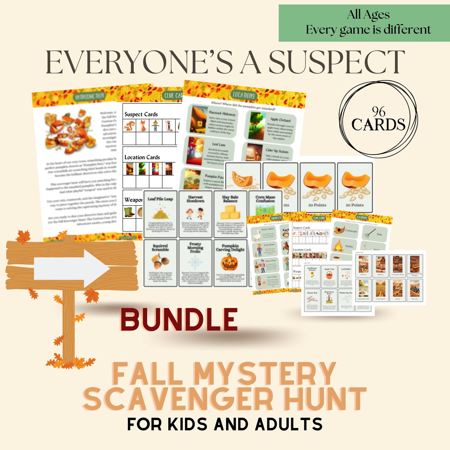 Fall Mystery Scavenger Hunt Printable Game for Kids and Adults, Clue Inspired