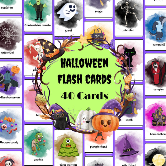 40 Halloween Flash Cards, Halloween Vocabulary, Calming Corner Activity