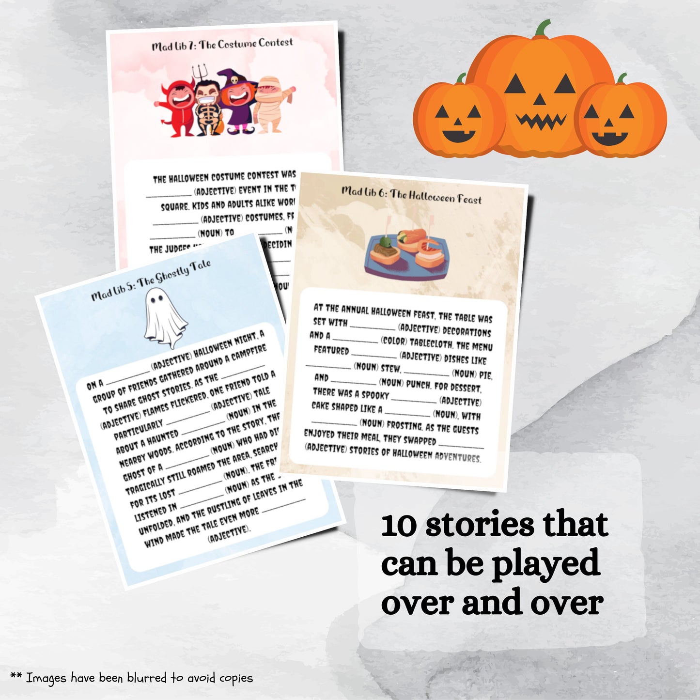 10 Printable Halloween Mad Libs, Spooky Themed Fill in the Blank Stories