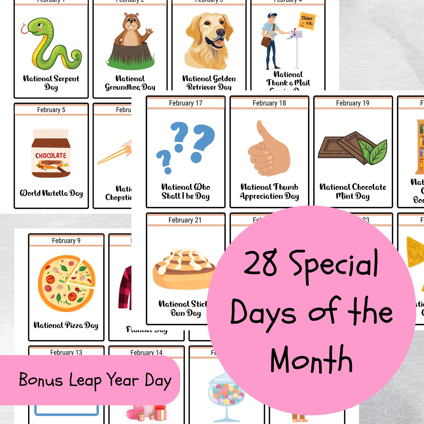 February National Days Flashcards and FREE Undated February Printable Calendar