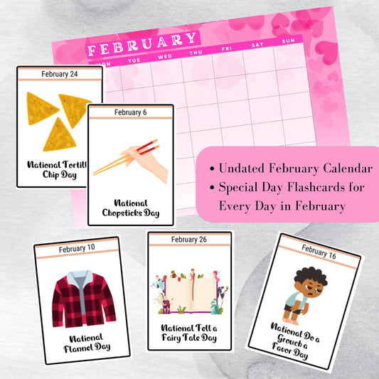 February National Days Flashcards and FREE Undated February Printable Calendar