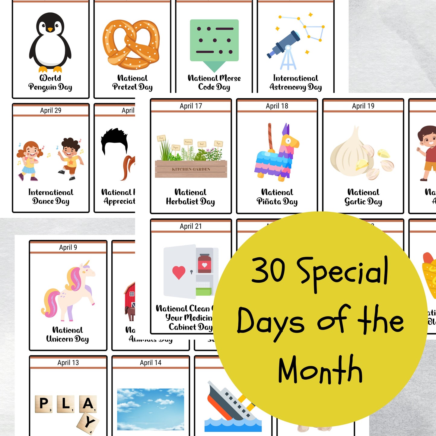 April National Days Flashcards and FREE Undated April Printable Calendar