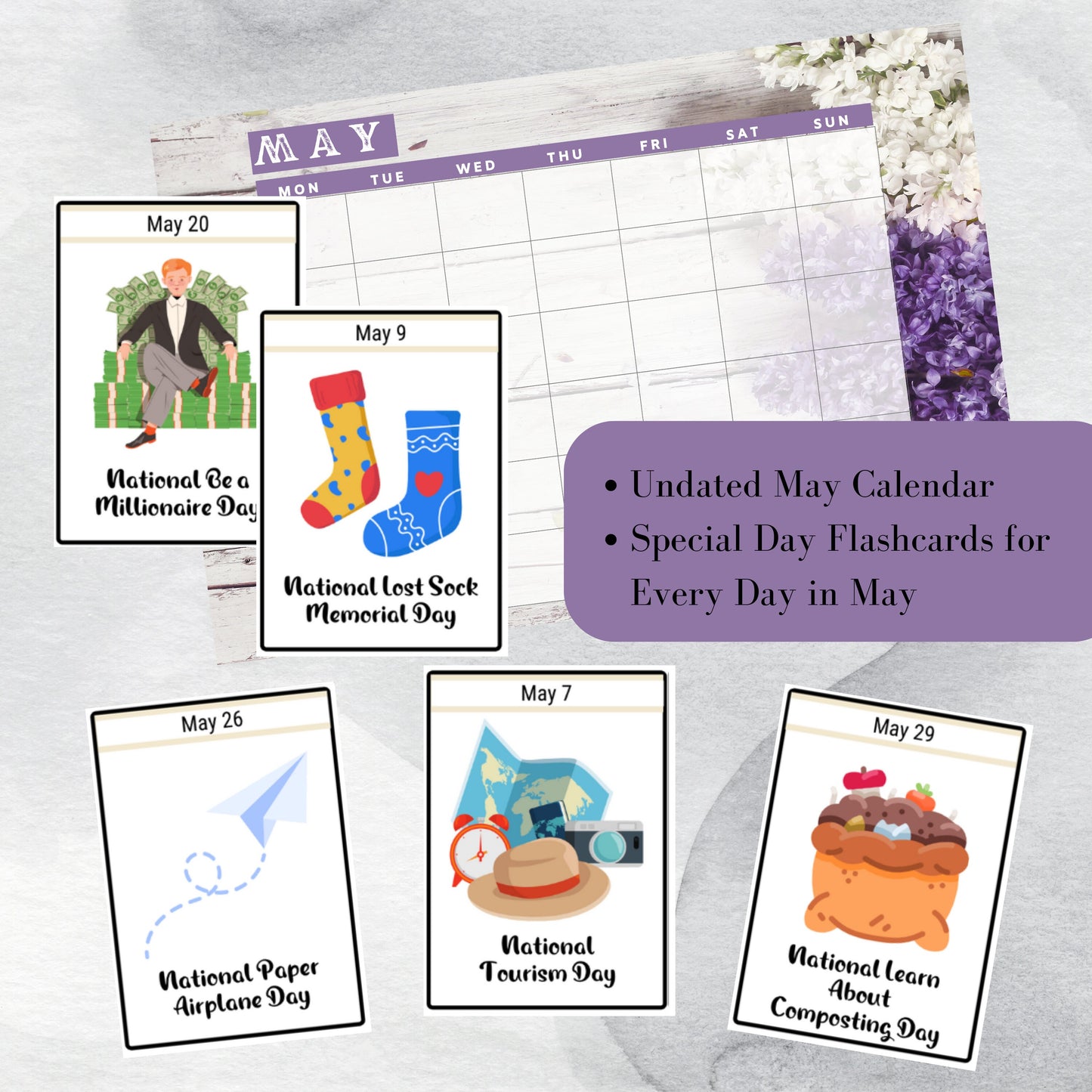 May National Days Flashcards and FREE Undated May Printable Calendar