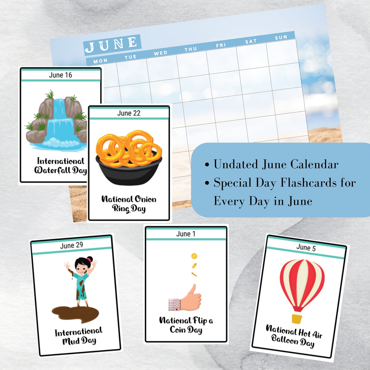 June National Days Flashcards and FREE Undated June Printable Calendar