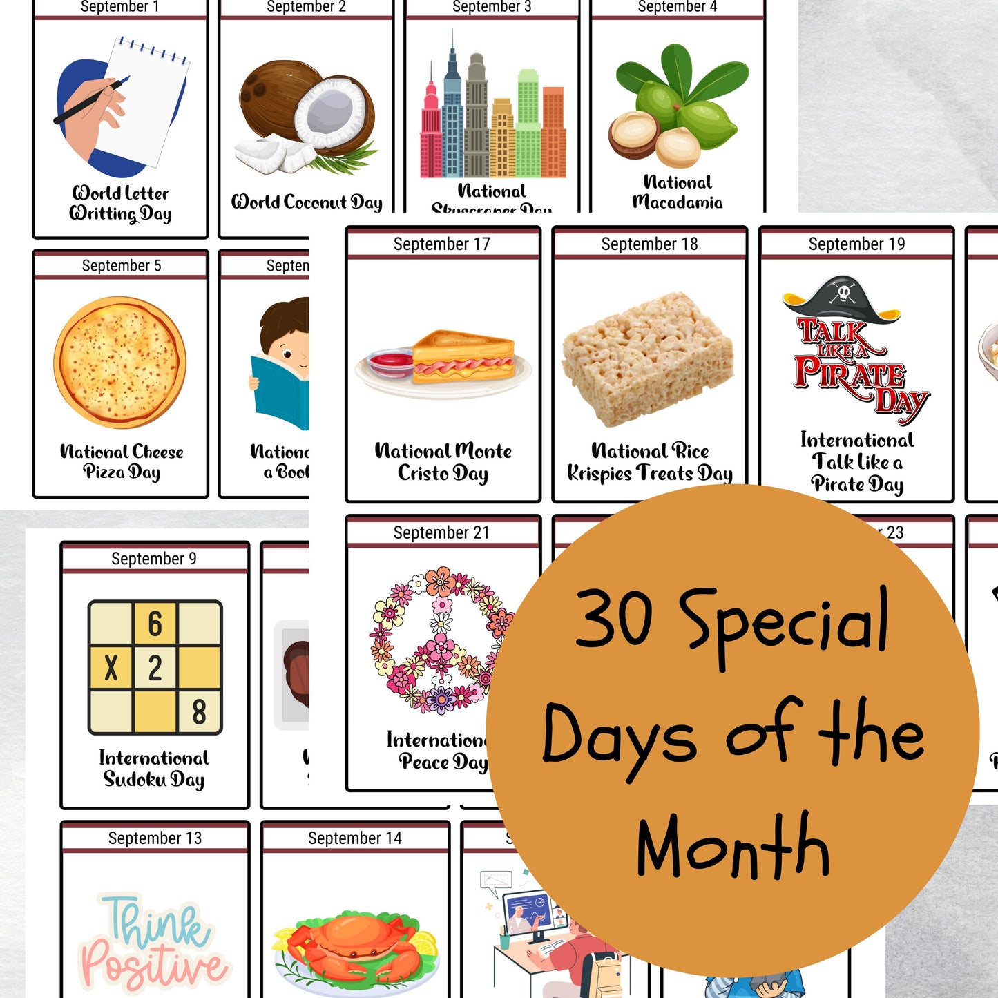 September National Days Flashcards and FREE Undated September Printable Calendar