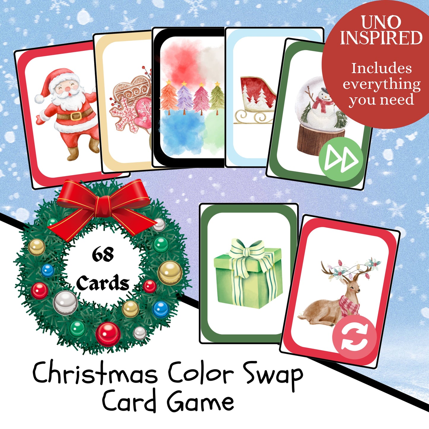 Christmas Color Swap Card Game Printable Deck, Easy Game for Kids and Adults