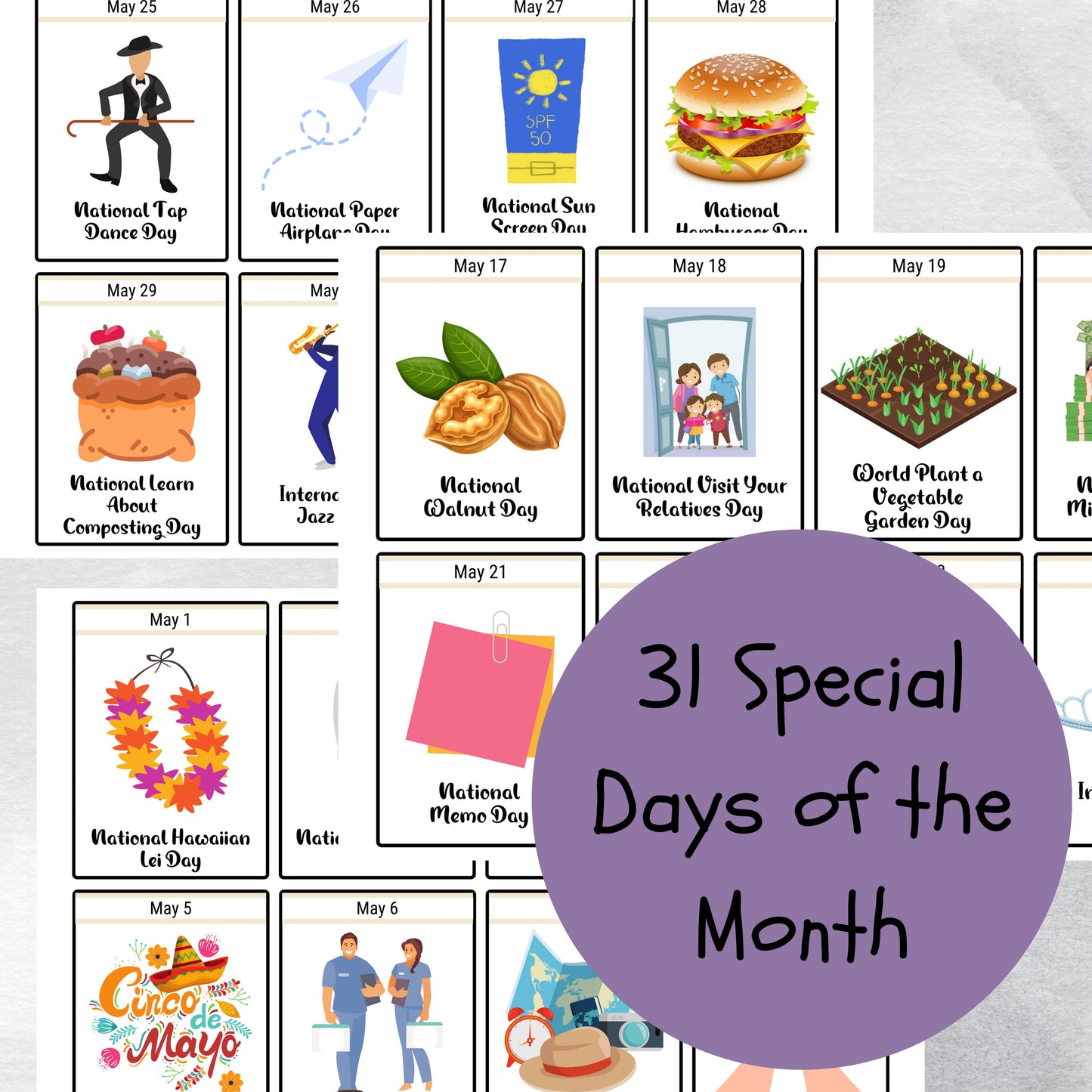 May National Days Flashcards and FREE Undated May Printable Calendar