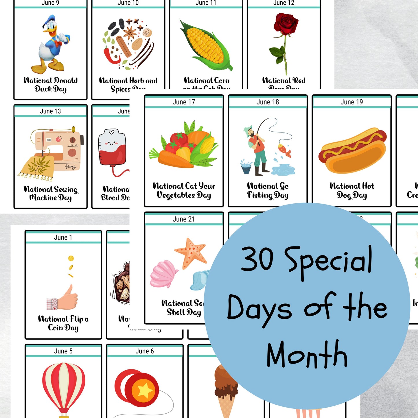 June National Days Flashcards and FREE Undated June Printable Calendar