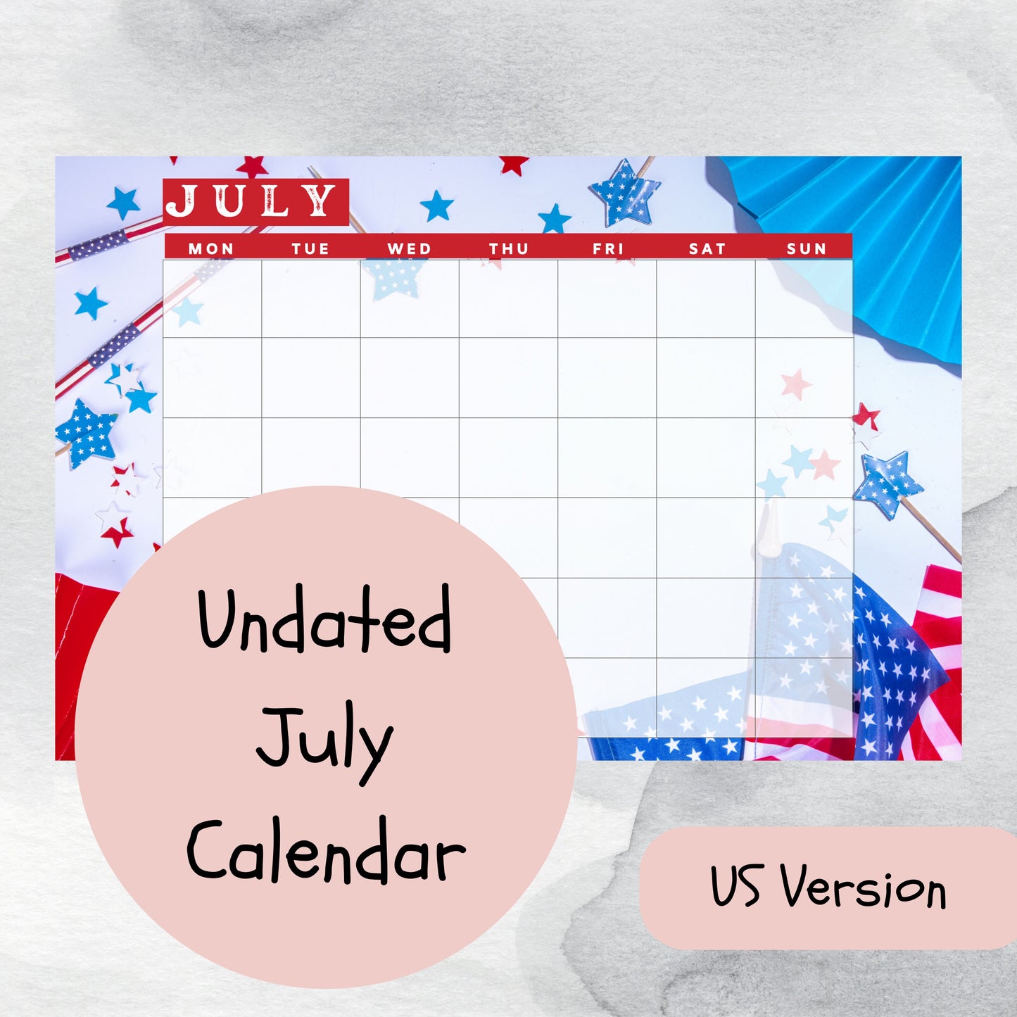 July National Days Flashcards and FREE Undated July Printable Calendar