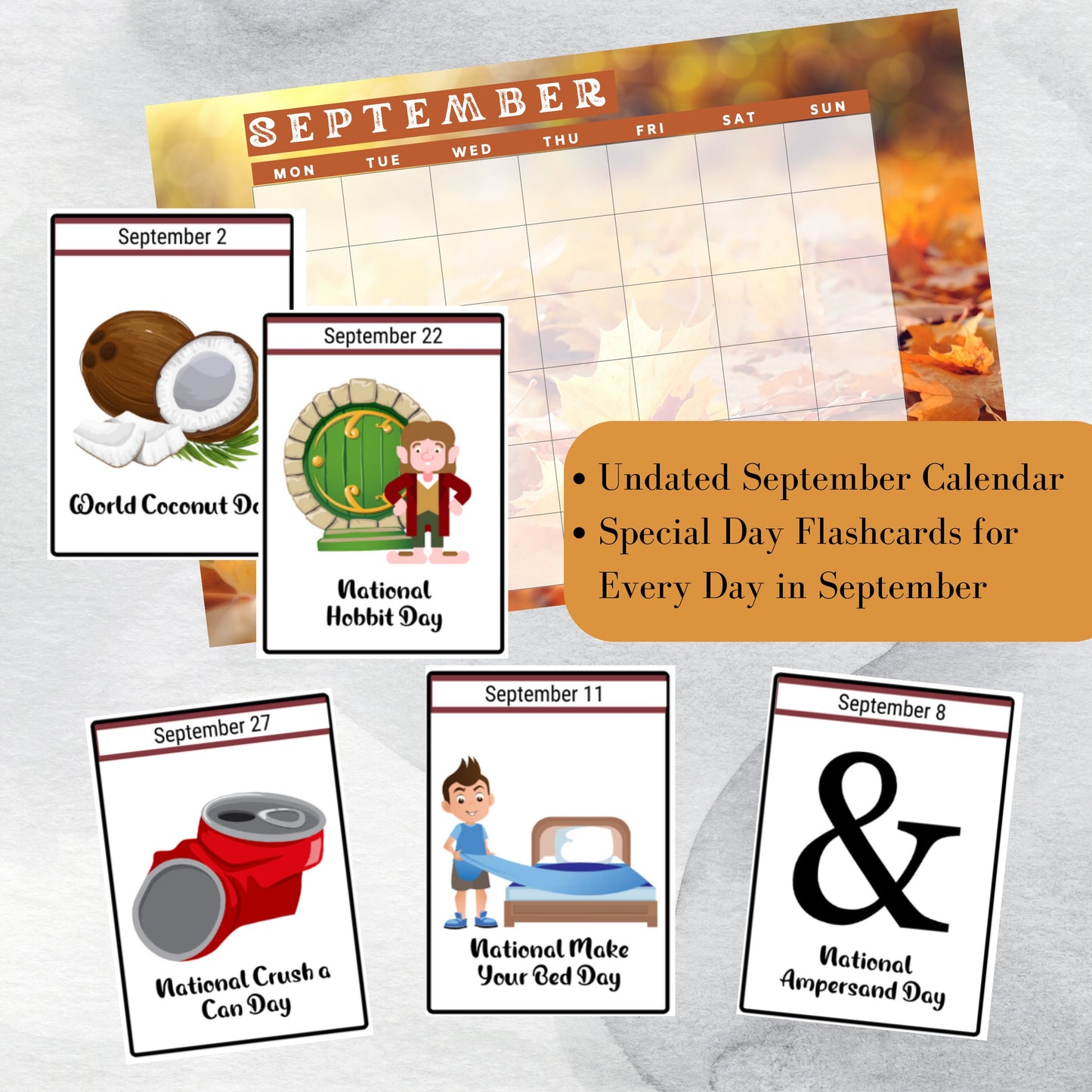 September National Days Flashcards and FREE Undated September Printable Calendar