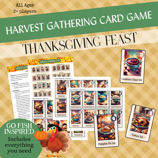 Harvest Gathering Printable Thanksgiving Dinner Card Game, Go Fish Inspired