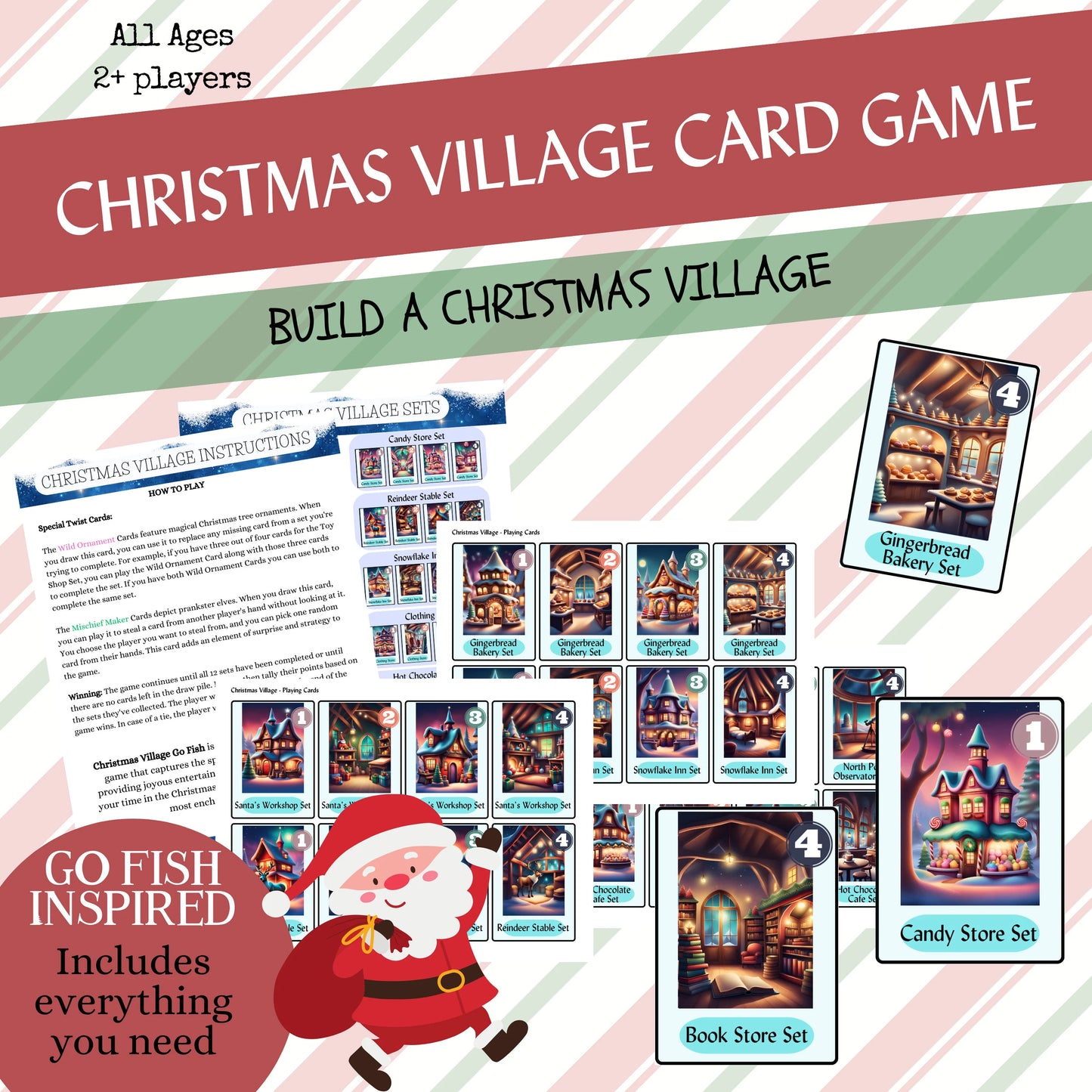 Christmas Village Printable Holiday Season Card Game, Winter Classroom and Office Activity