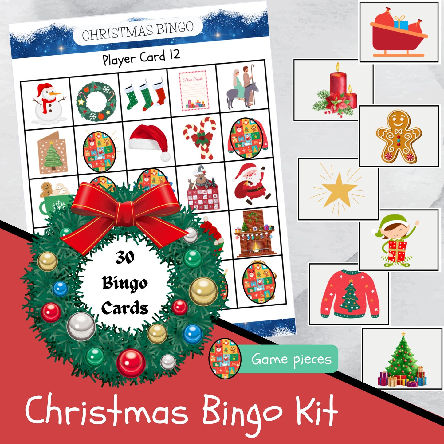 Best Christmas Bingo Printable Game, 30 Unique Bingo Cards