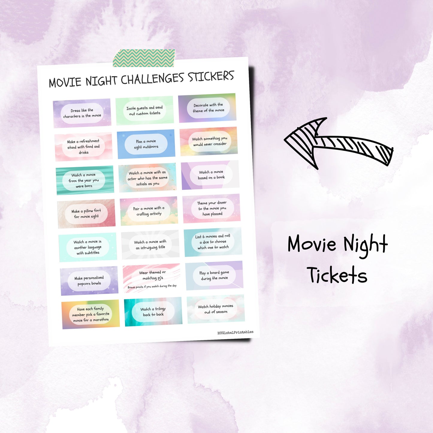 Movie Review Sticker Digital Download, Printable Movie Tickets, Printable Movie Challenges