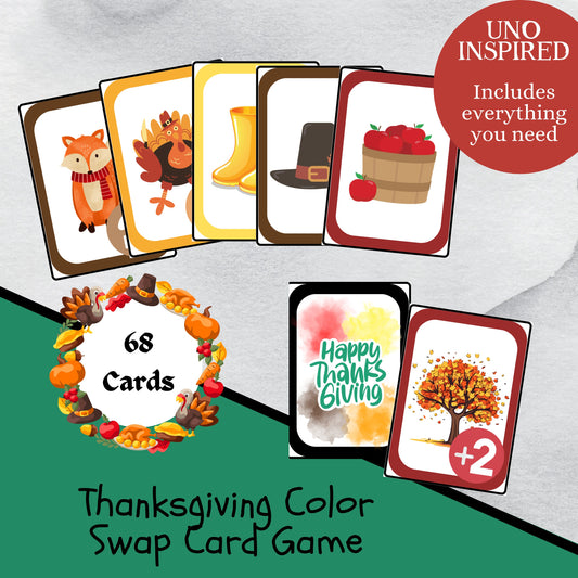 Thanksgiving Color Swap Card Game Printable Deck, Fall Season Card Match by Colours Game