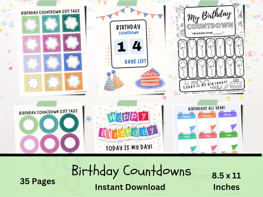 Printable Birthday Countdowns for Kids and Adults and Unique Countdown Tags